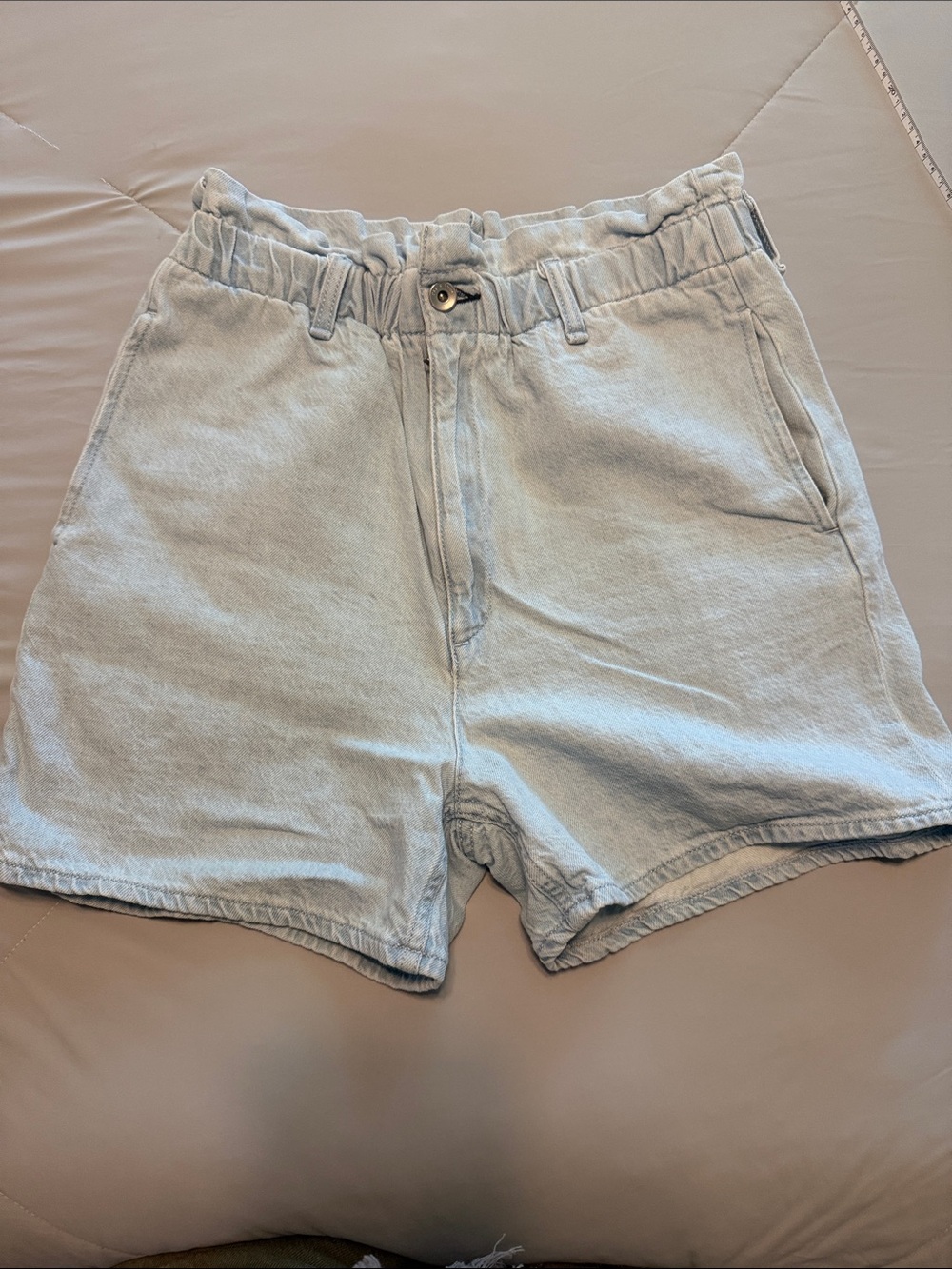 rag & bone Light Blue Denim Shorts with Yellow Lining